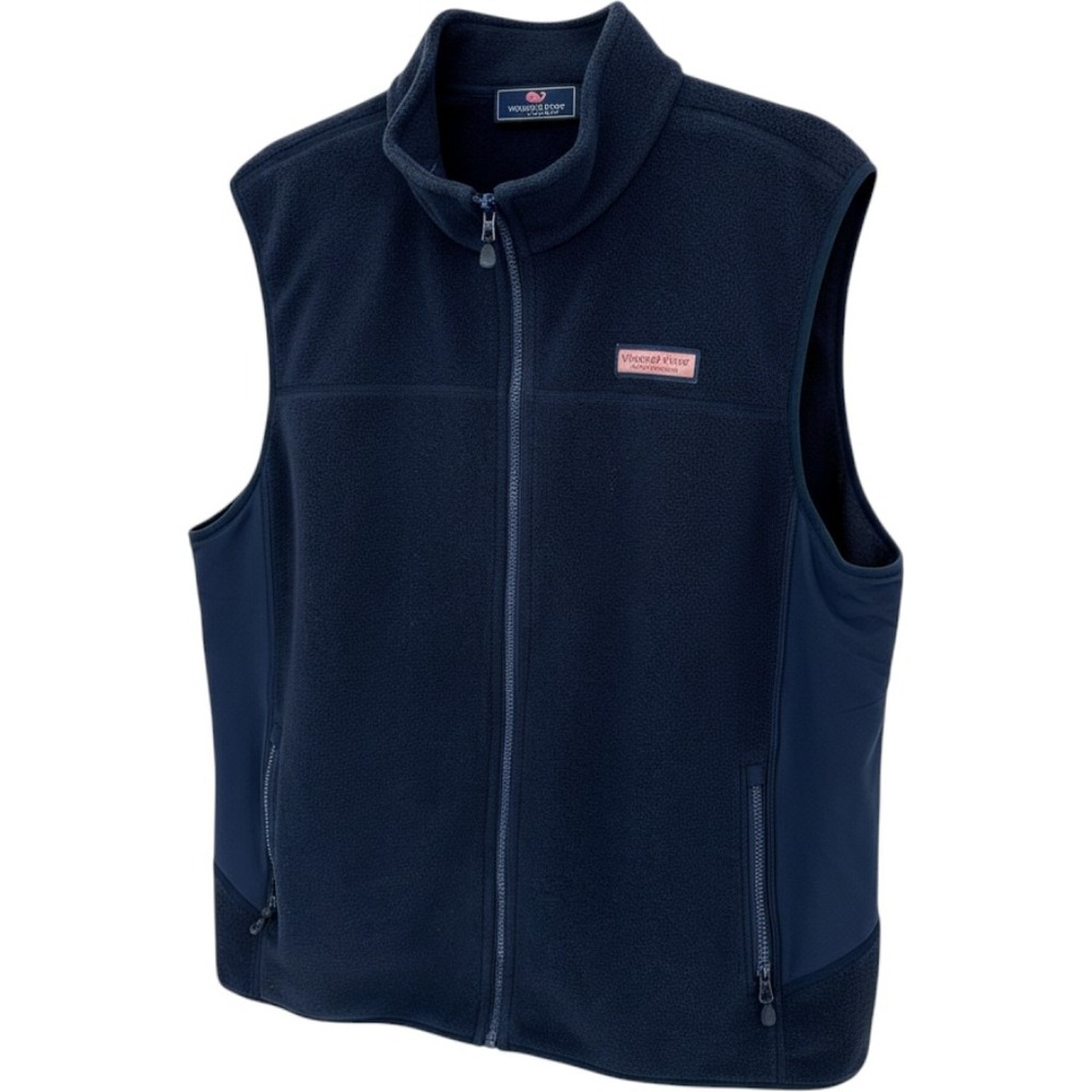 Vineyard Vines Fleece Vest Mens Large Navy Blue Full Zip Pockets Excellent